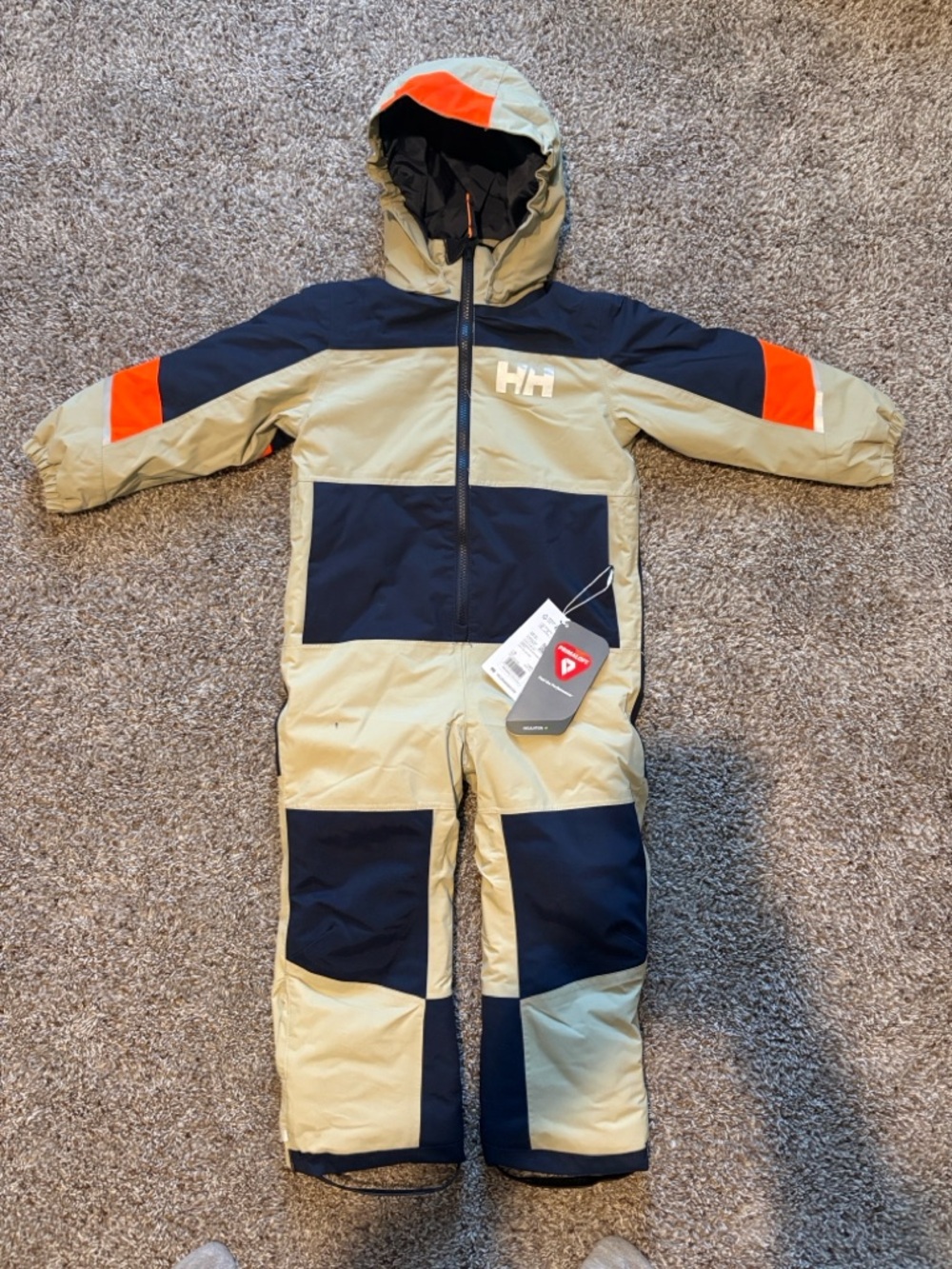 Helly Hansen Olive, Navy & Orange Kids Insulated Snow One-Piece